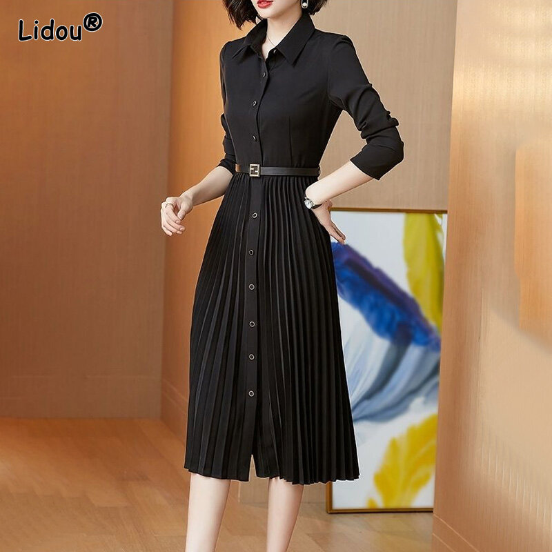 Vestido negro de manga larga para mujer, ropa de oficina ajustada, elegante y popular, Color sólido, Otoño, 2022