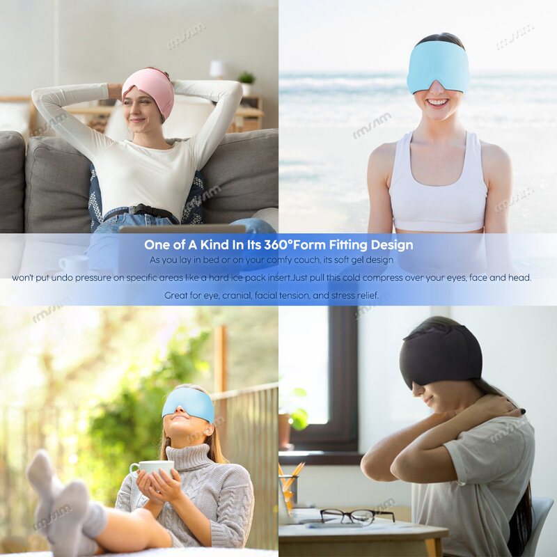 Kapelusz z ulgą na migrenę kapelusz na ból głowy żel z gorącą terapia zimnem czapką lodową do działa przeciwbólowo kapelusza lodowego maska na oczy ulga w bólu z naciskiem na stres