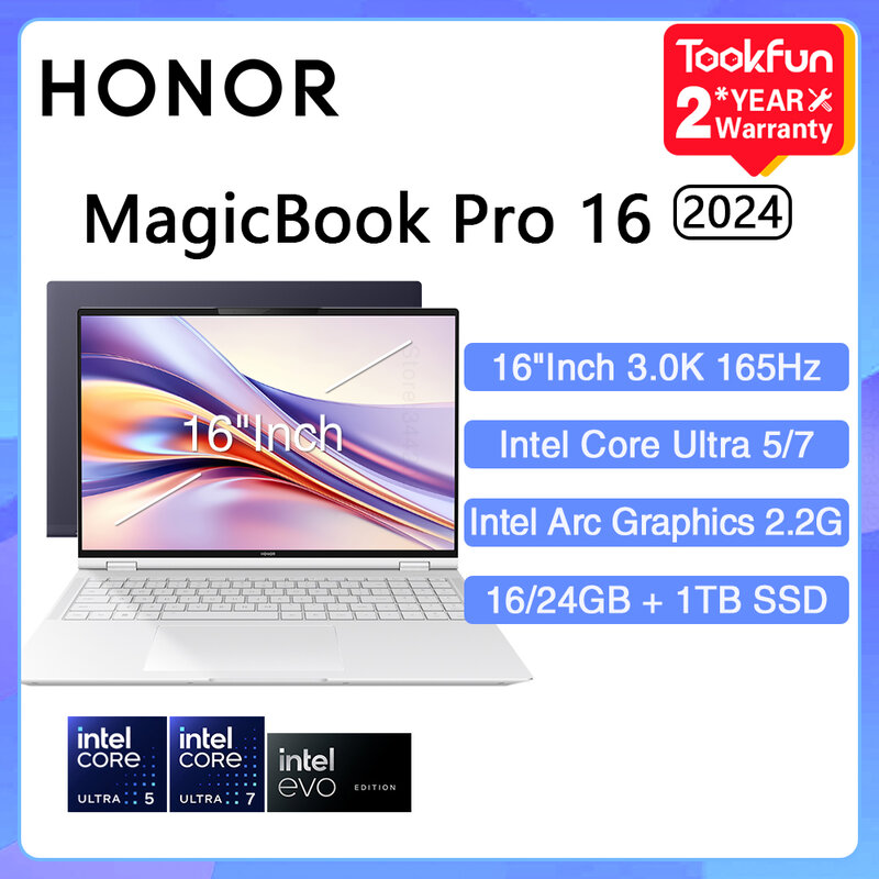 HONOR MagicBook Pro 16 2024 Laptop Intel Ultra 5 125H Arc graphics 16 24GB 1TB 16" Inch 3K 165Hz Notebook Ultrabook Computer PC
