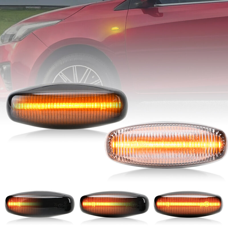 Lampu LED sinyal belok untuk Toyota Yaris Vios 2014-2019, lensa asap & Bening, lampu penanda samping