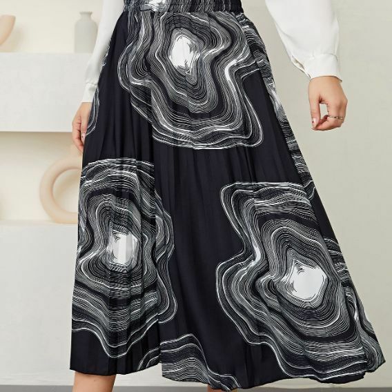 Plus Size Women Skirts 2023 New High-waisted Retro Temperament Commute Skirt Large Size Fashion Leisure Printing Pleated Skirt