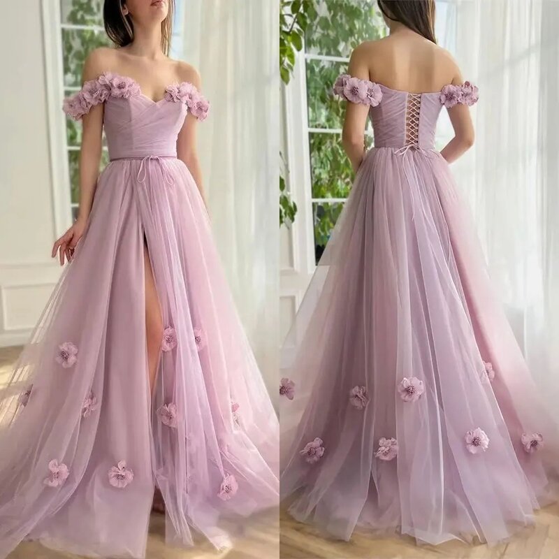 Tulle Off Shoulder Tie Evening Dress Women's Sweetheart Princess Ball Dress Formal Occasion Party Dress 2024