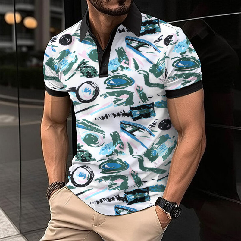 Polo de manga corta con solapa y estampado a rayas para hombre, camiseta informal de negocios, color, moda de verano