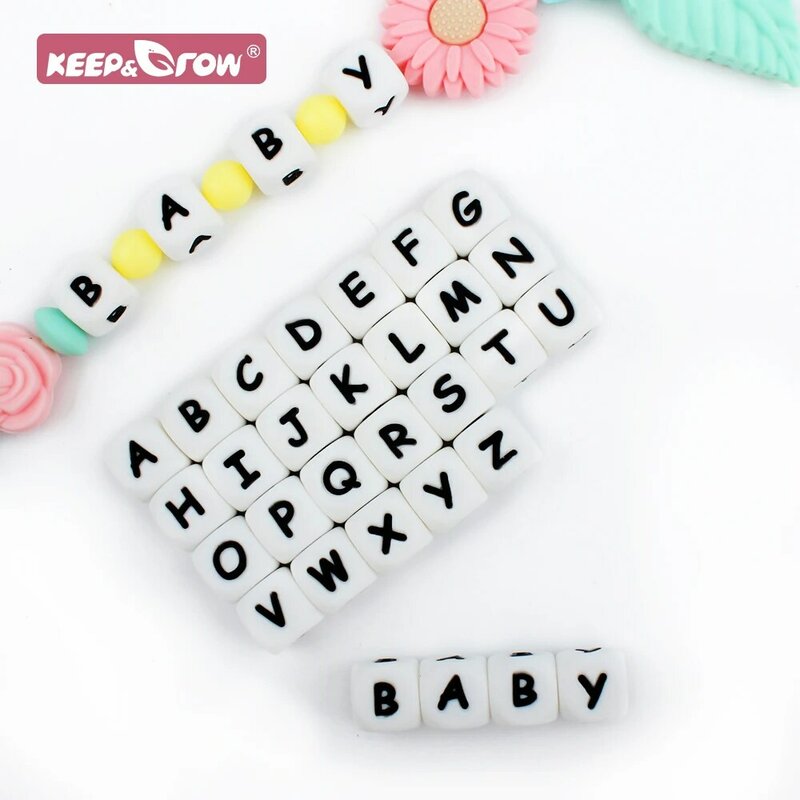 50pcs 12mm Silicone Letter Beads Alphabet Teething Beads Teether English Letters Beads Food Grade DIY Pacifier Chain Pendant
