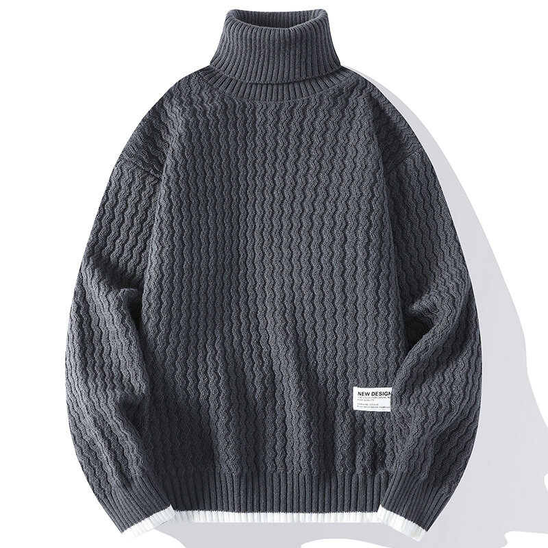 Suéteres de punto de manga larga para hombre, jersey de cuello alto, sólido, cálido, informal, tendencia de invierno, A306