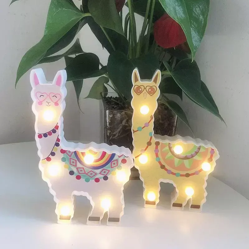 Lampu LED Lampu 3D Dekorasi Pesta Bentuk Alpaca Lampu Malam untuk Dekorasi Rumah Kamar Tidur Lampu LED Meja Ulang Tahun Anak-anak Lampu Baby Shower
