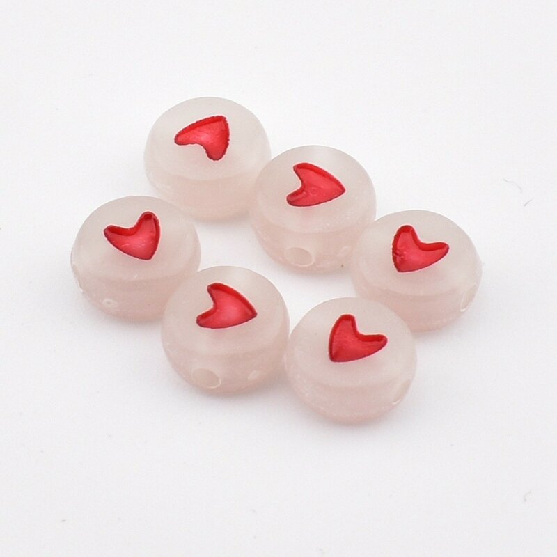 50pcs/lot 7*4*1mm DIY Acrylic letter beads Round beige luminous bottom red love bead for jewelry making