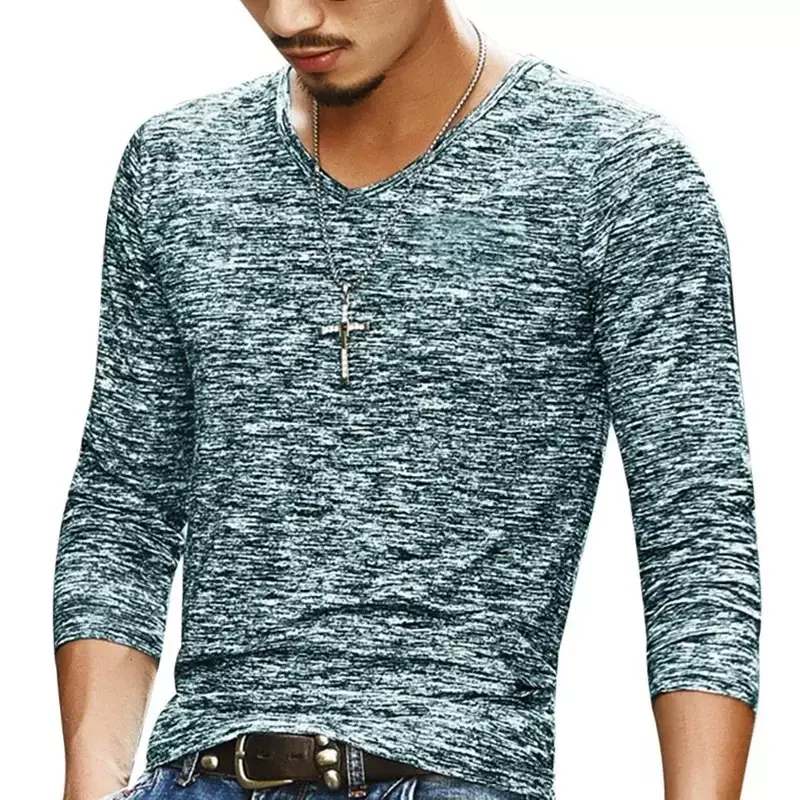 B6014 Мужская футболка с длинным рукавом, футболка с V-образным вырезом, короткая футболка, уличная одежда для фитнеса