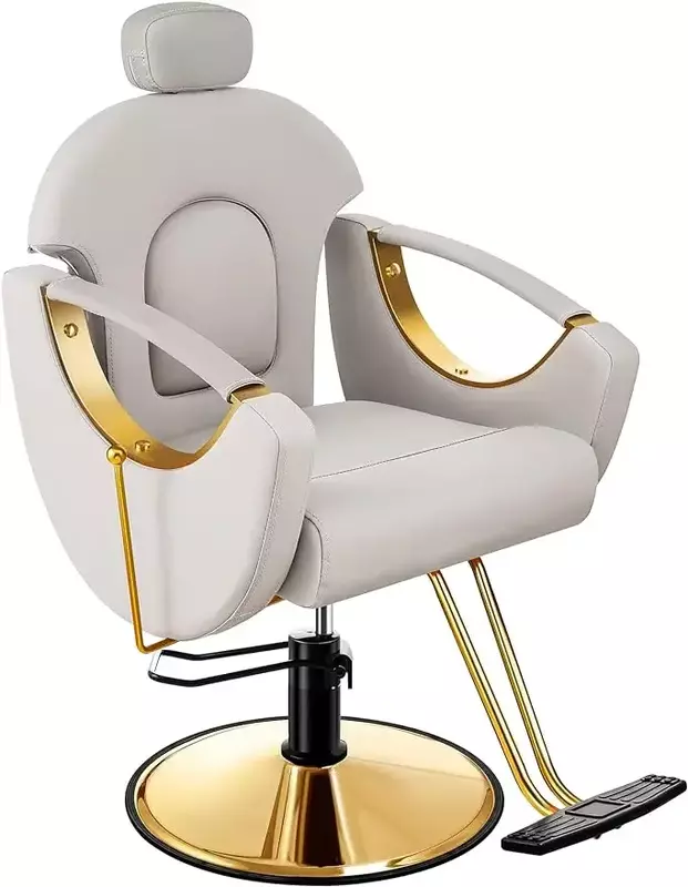 Barber Chair Reclining Hair Salon Chair, All Purpose Gold Salon Chair for Hair Stylist, 360 Degrees Rolling Swivel Stylin