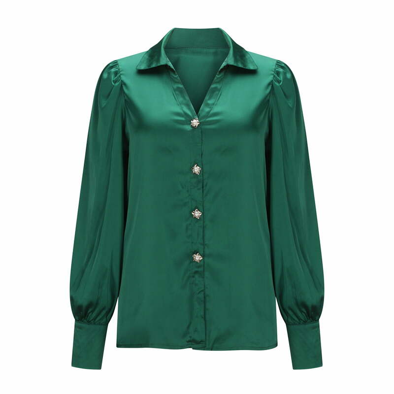 Camisa de manga larga para mujer, blusa holgada informal de satén, Color sólido, talla grande, para otoño