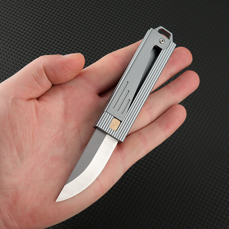 Cuchillo pequeño con mango de aleación de aluminio, Mini hoja d2, bloqueo de gravedad, portátil, para desboxear, defensa personal, nuevo