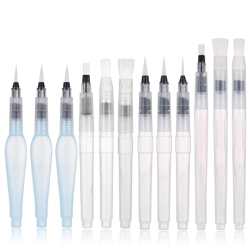 Recarregáveis Aquarela Escova Pen Set, Pincéis de tinta de água, canetas para estudante, festa, artesanato, 12 pcs