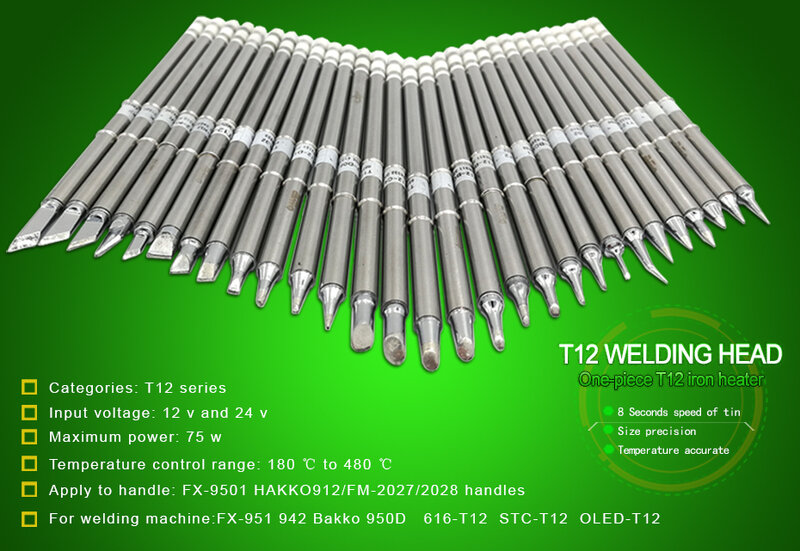 O ferro de solda T12 derruba a substituição, vários modelos da ponta, ponta elétrica do ferro de solda, T12- K KU I, D24, BC2, C4, C1, JL02