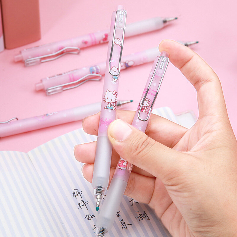6 Buah Set Kawaii Sanrio Roller Ball Pen Cartoon Anime Stationery Hello Kitty 0.5MM Black Pen Student Use Girls Gift