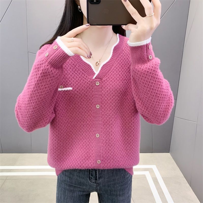 2024 Nowy wysokiej jakości sweter damski z dekoltem w szpic, luźny, dopasowany top z długim rękawem X150