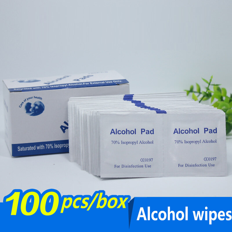100pcs/box Alcohol Wipe Pads Swap Prep Wet Wiping Antiseptic Cleaning Skin Care Jewelry Cell Phone Clean Nail Art Accessories