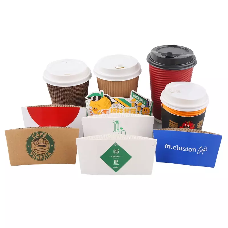Customized productDisposable Printed Kraft Paper Cup Sleeve For Coffee embossed cup sleeve