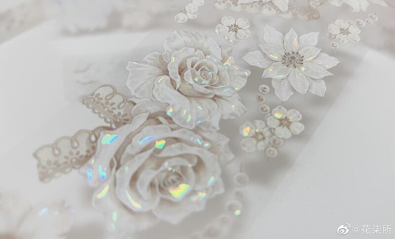 Elegant Moonlight White Rose Floral Washi Shiny PET Tape