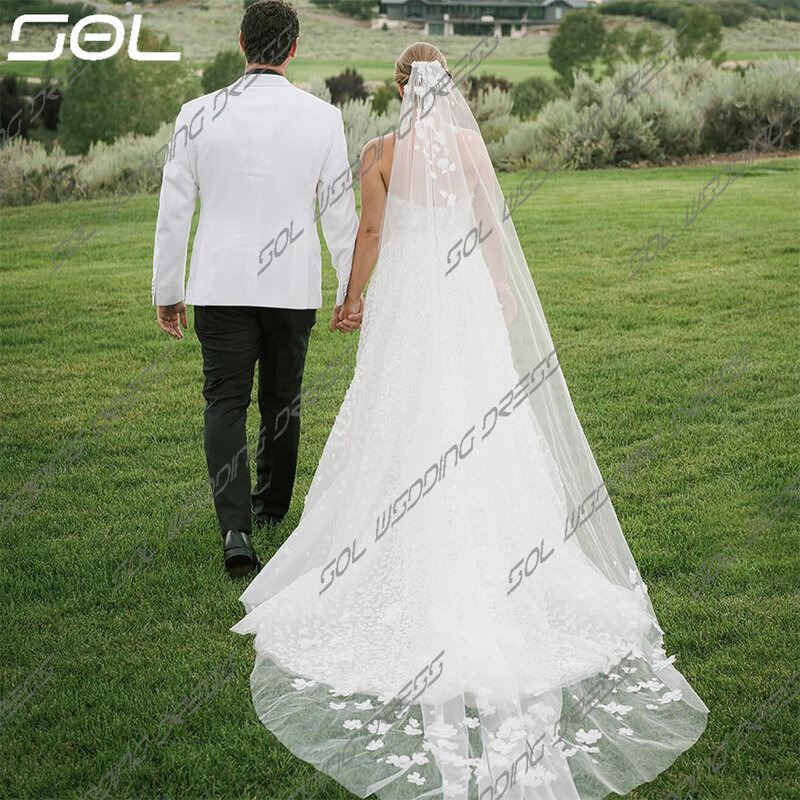Sol Gorgeous 3D Lace Appliques Illusion Tulle Wedding Dress For Women Sexy Sweetheart Back Up A-Line Bridal Gown Robe De Mariee