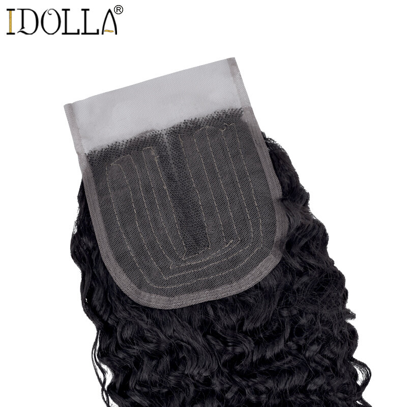 Pacotes de tecer cabelo sintético com fechamento, cabelo afro Kinky encaracolado, extensões de cabelo para mulher negra, 16in, 5 PCs por lote