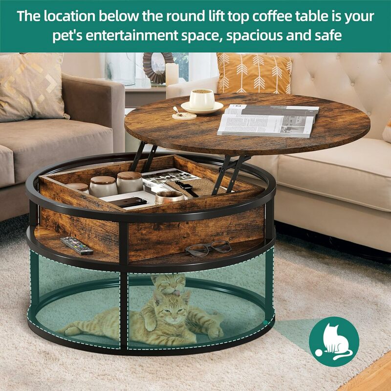 Yitahome โต๊ะกาแฟแบบยกขึ้นทรงกลม, โต๊ะกาแฟพร้อมห้องนั่งเล่นพร้อมช่องเก็บซ่อนโต๊ะกาแฟพร้อมที่เก็บ