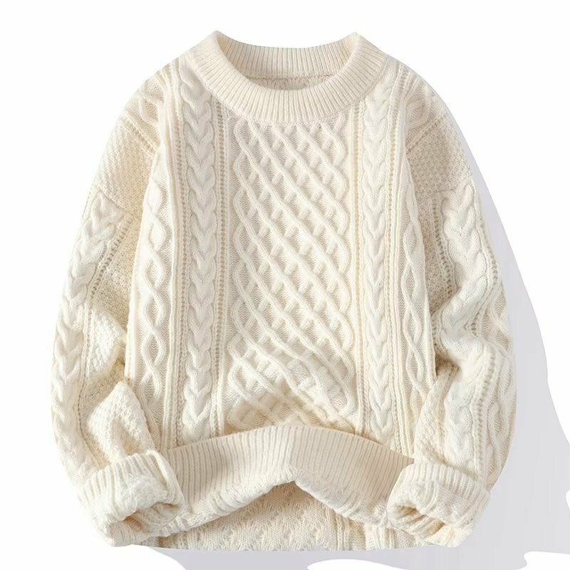Свитер мужской вязаный однотонный, винтажный пуловер с круглым вырезом, свободный Ретро стиль, в стиле Харадзюку, Осень-зима