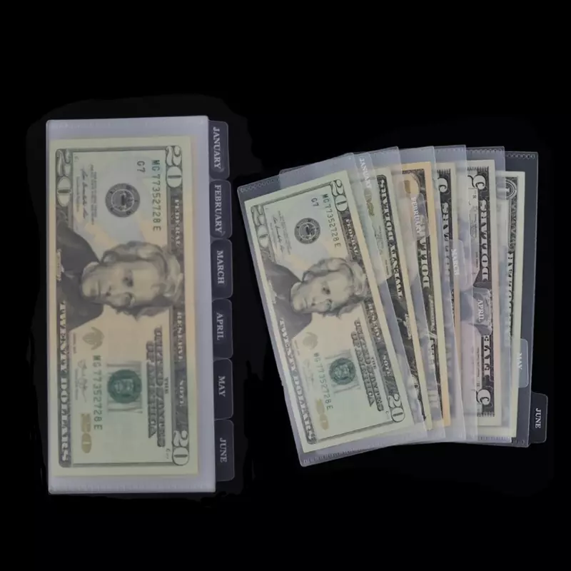 Amplop uang 6tab pemegang uang Sistem Anggaran dompet pembagi tanpa lubang Frosted PP penganggaran kantong untuk perencana tagihan