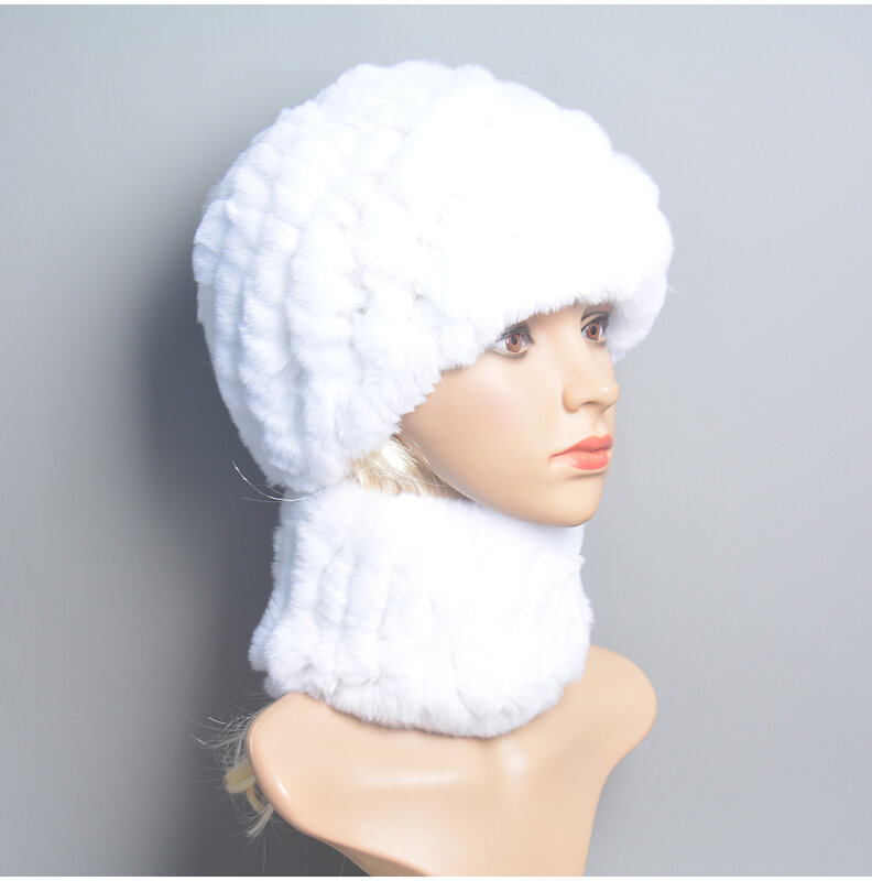 Комплект женский: шапка и шарф из меха кролика рекс