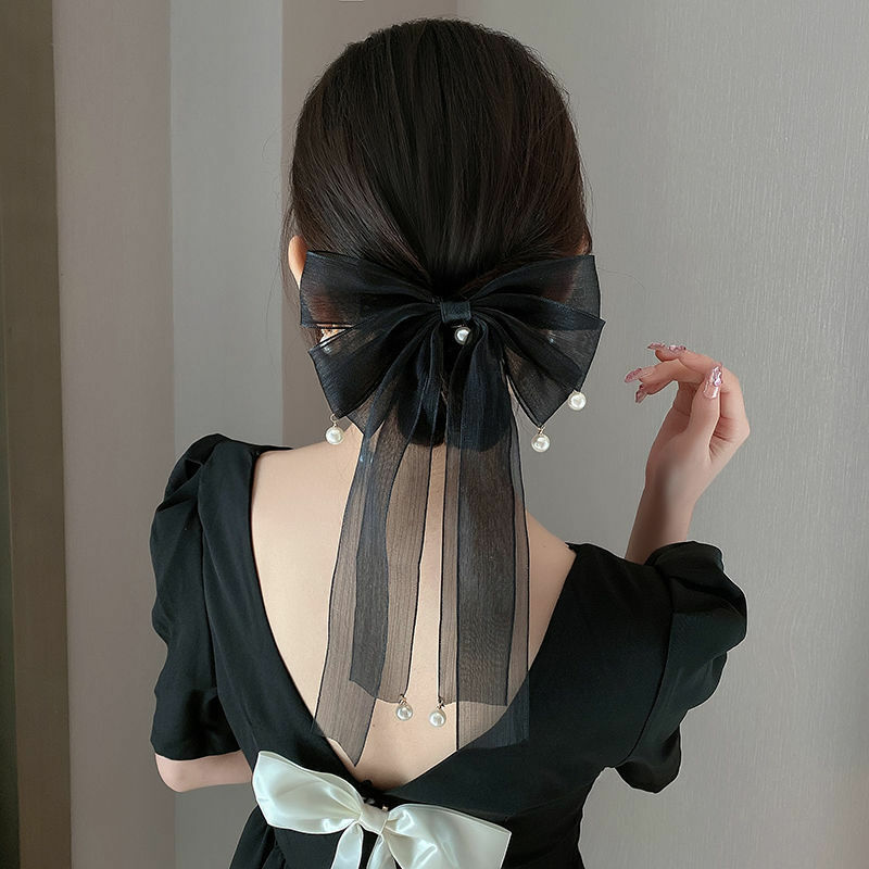 Lystrfac-Pinza para el pelo con lazo de hilo blanco y negro para mujer y niña, horquilla para la Cabeza trasera, accesorios para el cabello, 2022
