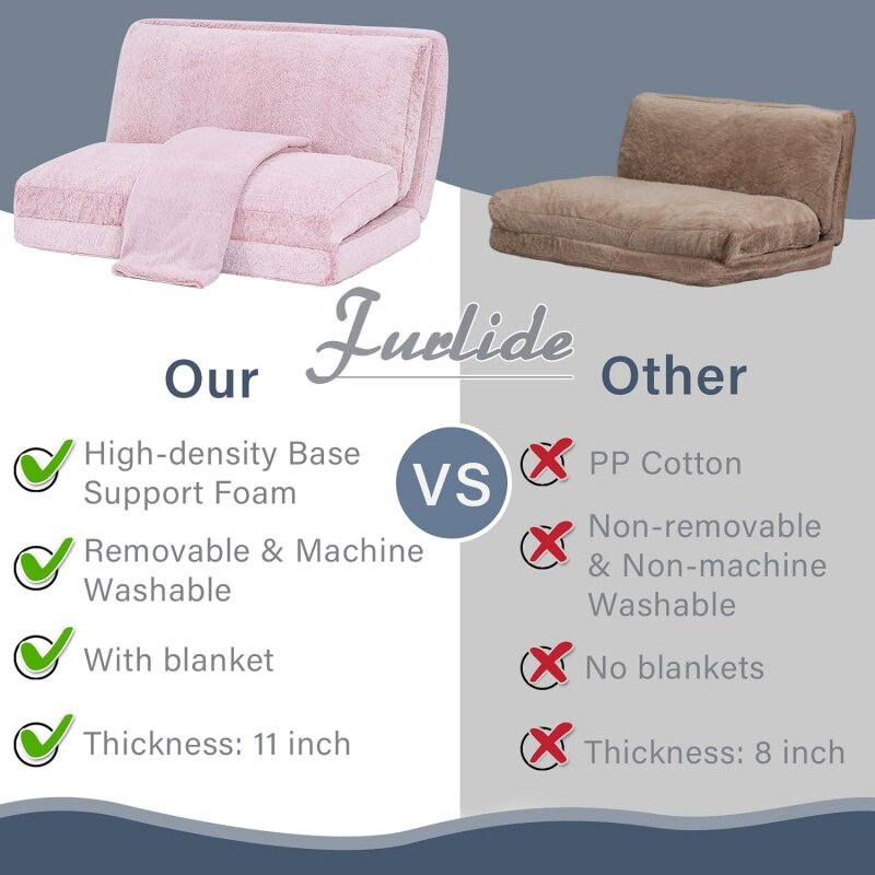 Rozkładana sofa materaca z kocem, 46x9 1 cal miękkie kanapa ze sztucznego futra z możliwością prania w pralce i zdejmowana pokrywa, podwójne FL