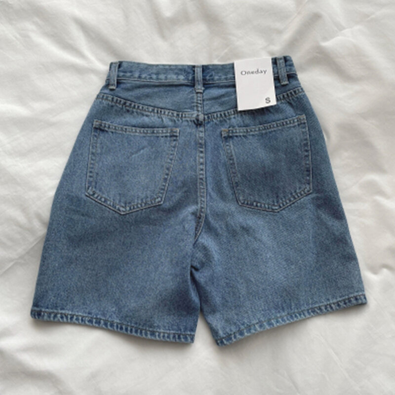 2024 klasyczne jeansowe szorty damskie letnie niebieskie szorty z wysokim stanem casualowe spodnie z szerokimi nogawkami