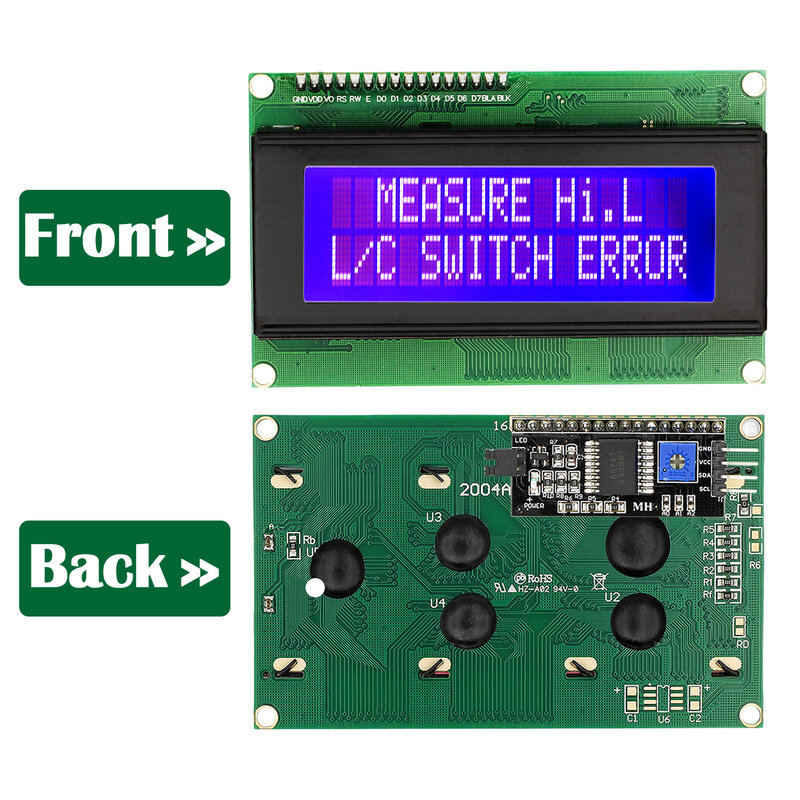 Arduino用LCDディスプレイモジュール,シリアルインターフェイスアダプター,青と緑の画面,20x4文字,lcd2004,i2c,hd4780,2004a