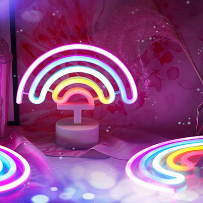 Lámpara de noche Led arcoíris para dormitorio de niñas, luz de noche cálida, decoración de habitación, lámpara de escritorio de mesa acrílica 3D