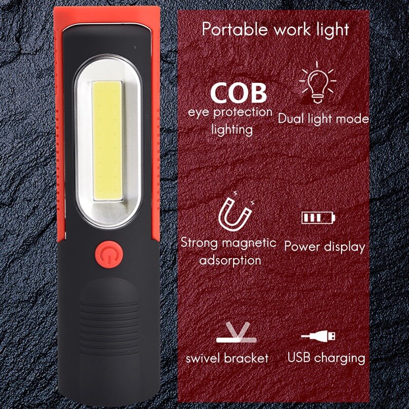 Senter LED COB portabel kuat, lampu kerja isi ulang daya, senter gantung 360 derajat untuk bekerja