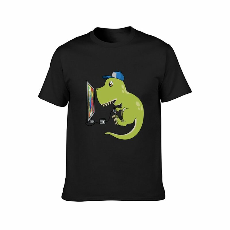 Dinosaur playing video games T-shirt animal prinfor boys Blouse shirts graphic tees vintage clothes mens graphic t-shirts funny