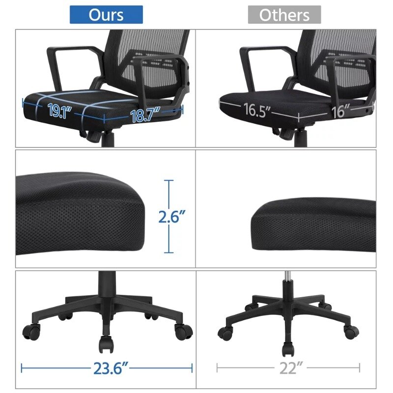 Easyfashion-silla de oficina de malla con respaldo medio, silla ergonómica para ordenador, Juego de 2, color negro