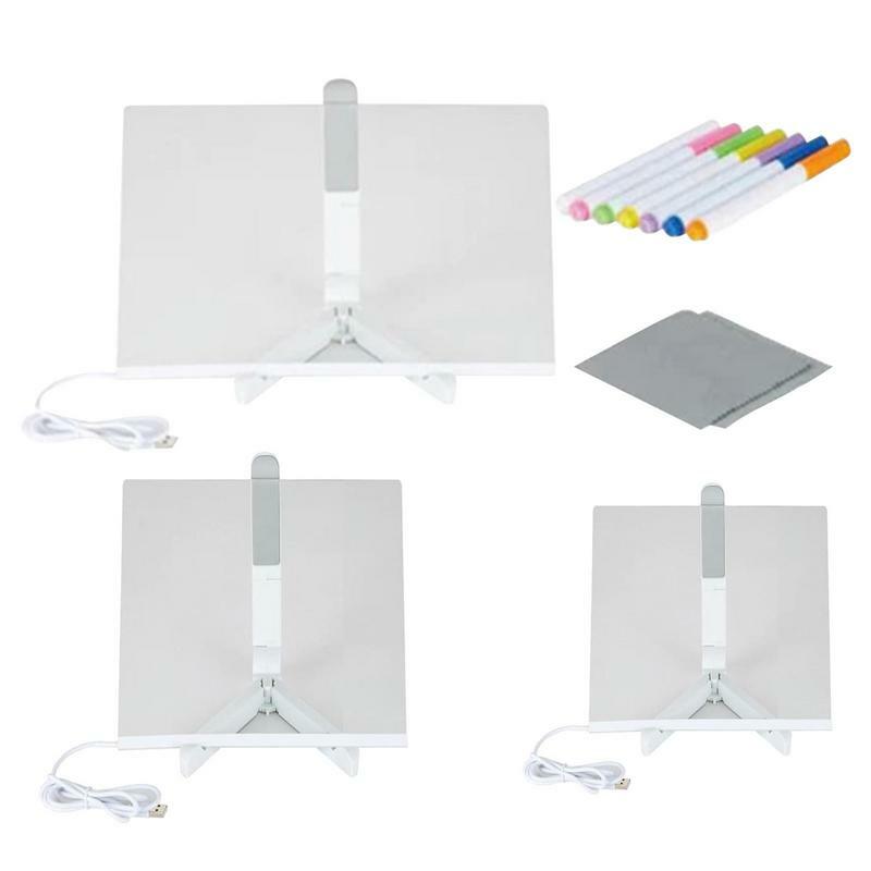 กระดานข้อความอะคริลิคเรืองแสงกระดานวาดภาพอะคริลิคใสกระดานจดบันทึกกระดานโต๊ะเขียนหนังสือ LED พร้อมปากกา7สี