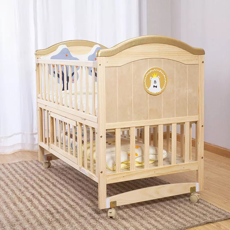 Bayi Crib kayu padat tidak dicat buaian multifungsi disambung bayi Crib produsen Eropa dalam batch