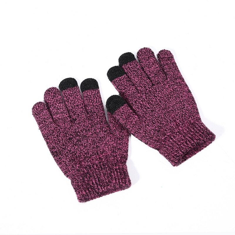 F62D Kid Touchscreenes Gloves Soft & Breathable Winter Warm Mittens Solid Knit Gloves