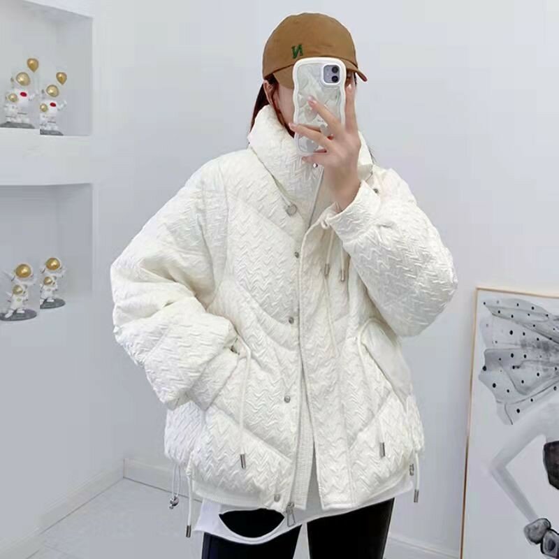 GUUZYUVIZ Женская короткая куртка с воротником-стойкой, теплый белый жакет из хлопка, элегантная теплая верхняя одежда, зима 2023