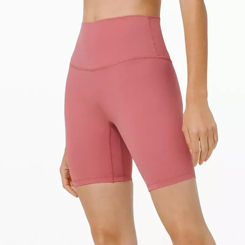 Lemon-Bare Naked Feel Yoga Biker Shorts para Mulheres, Gym Wear, cintura alta, sem costura frontal, exercício de treino, bolso, esporte, 8"