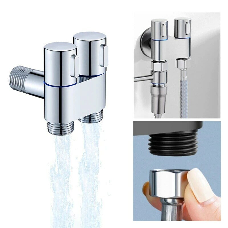 Mini Multi-Function Faucet Brass 1 Into 2 Out Dual Control Washing Machine Chrome Tap For Washing Machine And Toilet