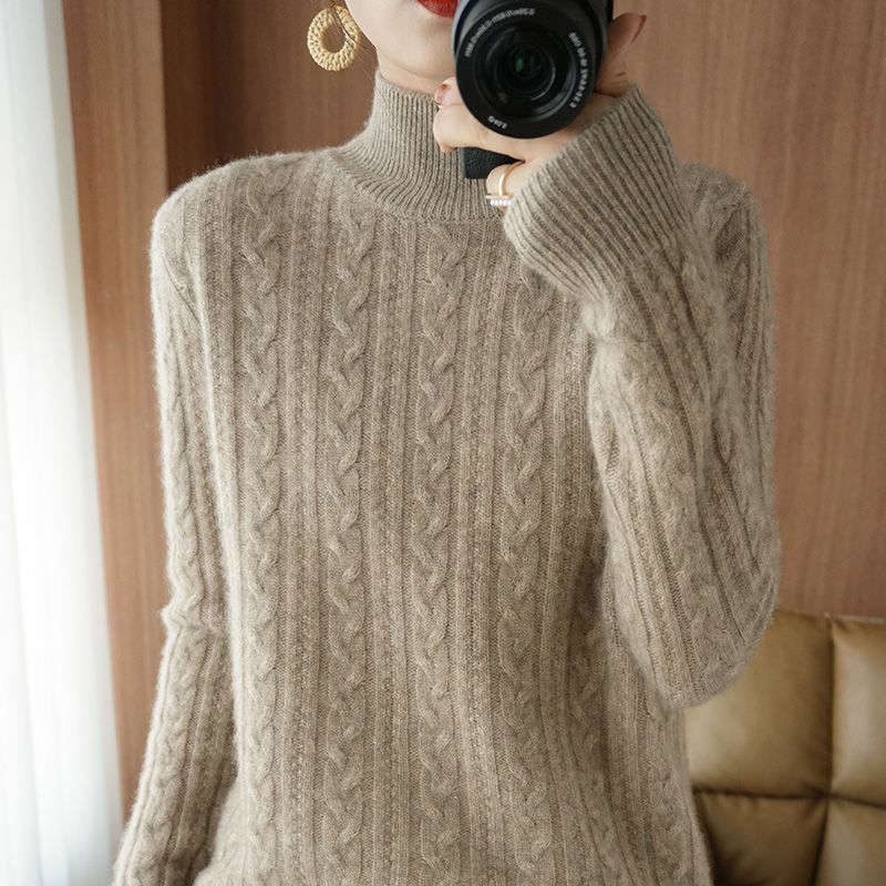 Casual sweter damski jesienno-zimowy ciepły luźny krój najniższy Mock szyi polar koreańska dzianina sweter swetry Femme sweter W05