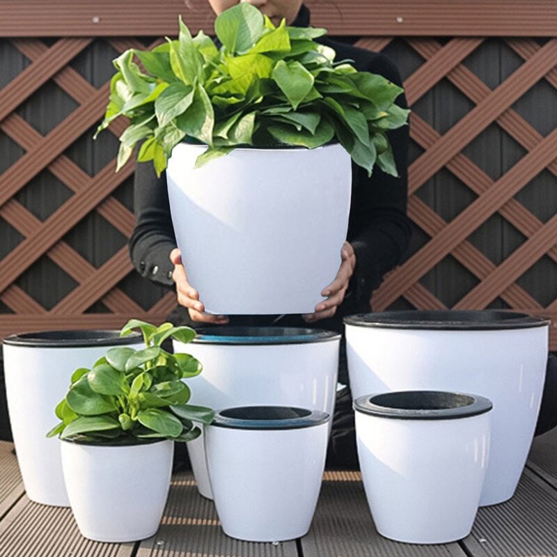 Lazy Flower Pot Automatic Water-Absorbing Flowerpot Plastic Self Watering  Imitation Porcelain Green Plants Pot For Home Decor