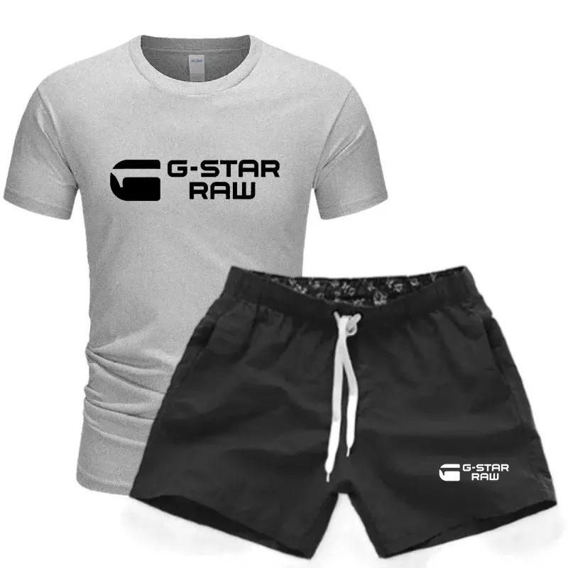 Мужской комплект из 2 предметов, хлопковая футболка и шорты, спортивный костюм, комплект для бега, спортивный костюм, Повседневная Уличная одежда, хлопковые шорты для мужчин