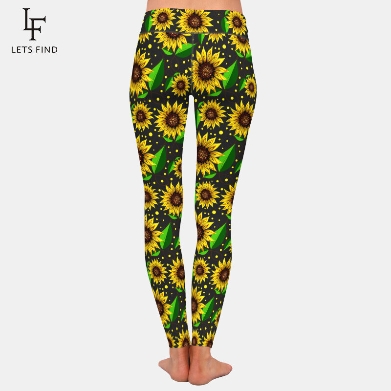 LETSFIND nowe piękne styl akwareli słoneczniki drukuj legginsy damskie Fitness Fshion wysokiej talii legginsy elastyczne