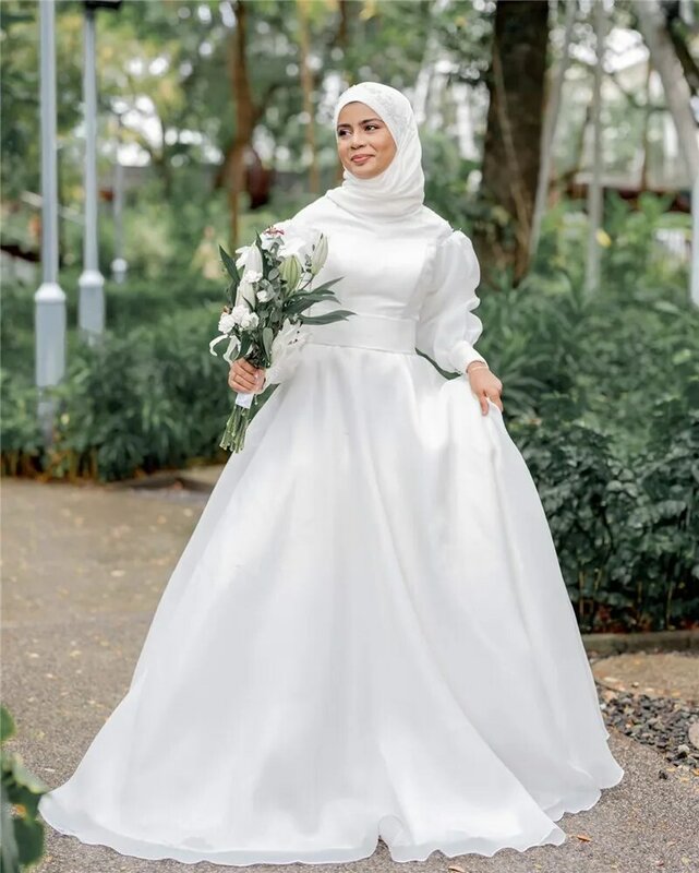 Muzułmański hidżab suknie ślubne Funyue Dubai damskie szyfonowe elegancka ślubna sukienka z rękawami szata z Mariée 2024