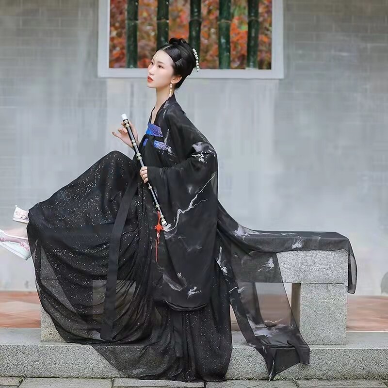 2022 Traditional Women Black Hanfu Dress Ancient Chinese Costume Beautiful Dance Hanfu Originale Princess Tang Dynasty Robe