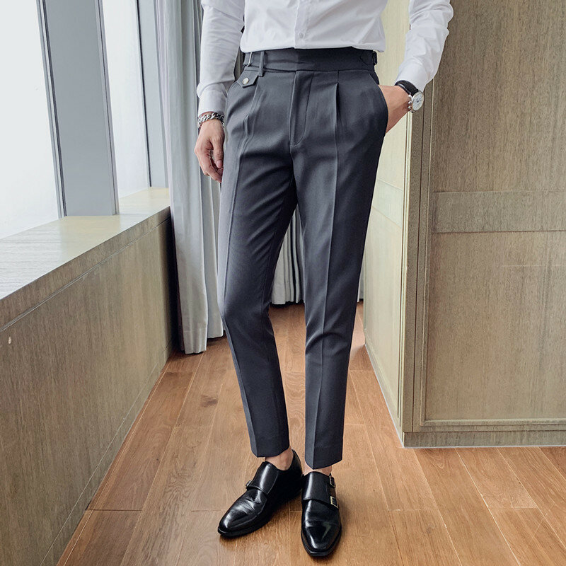 2023 jesienne męskie spodnie wizytowe biurowe biznesowe spodnie od garnituru społecznościowe na co dzień Slim Fit przyjęcie weselne spodnie dla pana młodego odzież męska