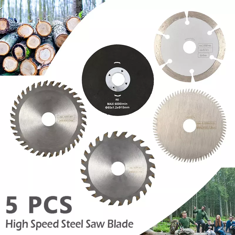Set di ruote da taglio da 5 pezzi Kit di dischi da taglio resistenti all'usura lame per seghe circolari accessori per utensili rotanti per il taglio di legno metallo vetro